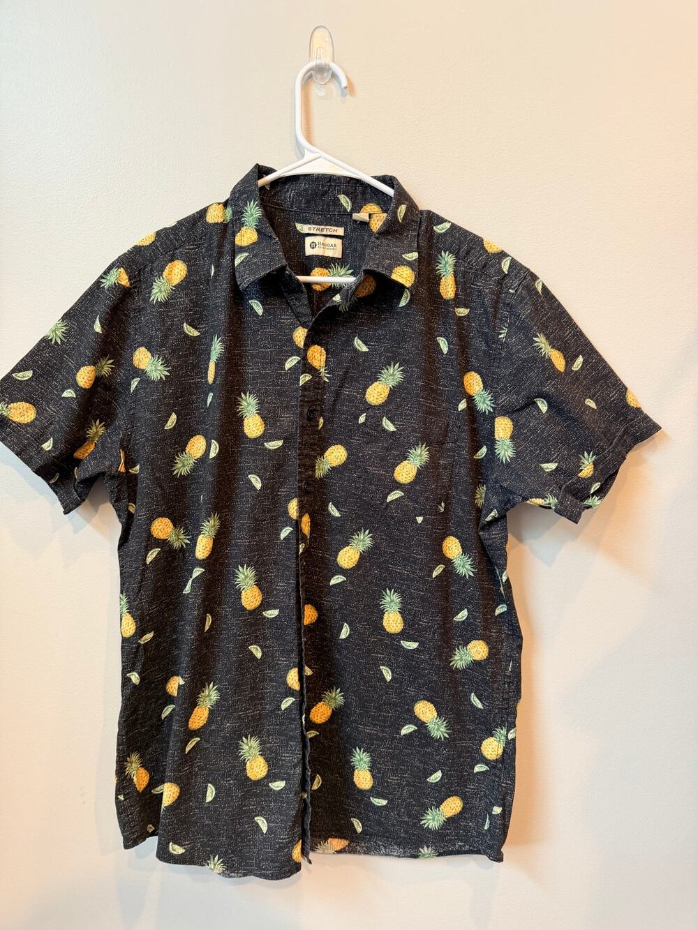 Haggar Tropical Pineapple Button Down Short Sleeve Casual Shirt Men's Size XL